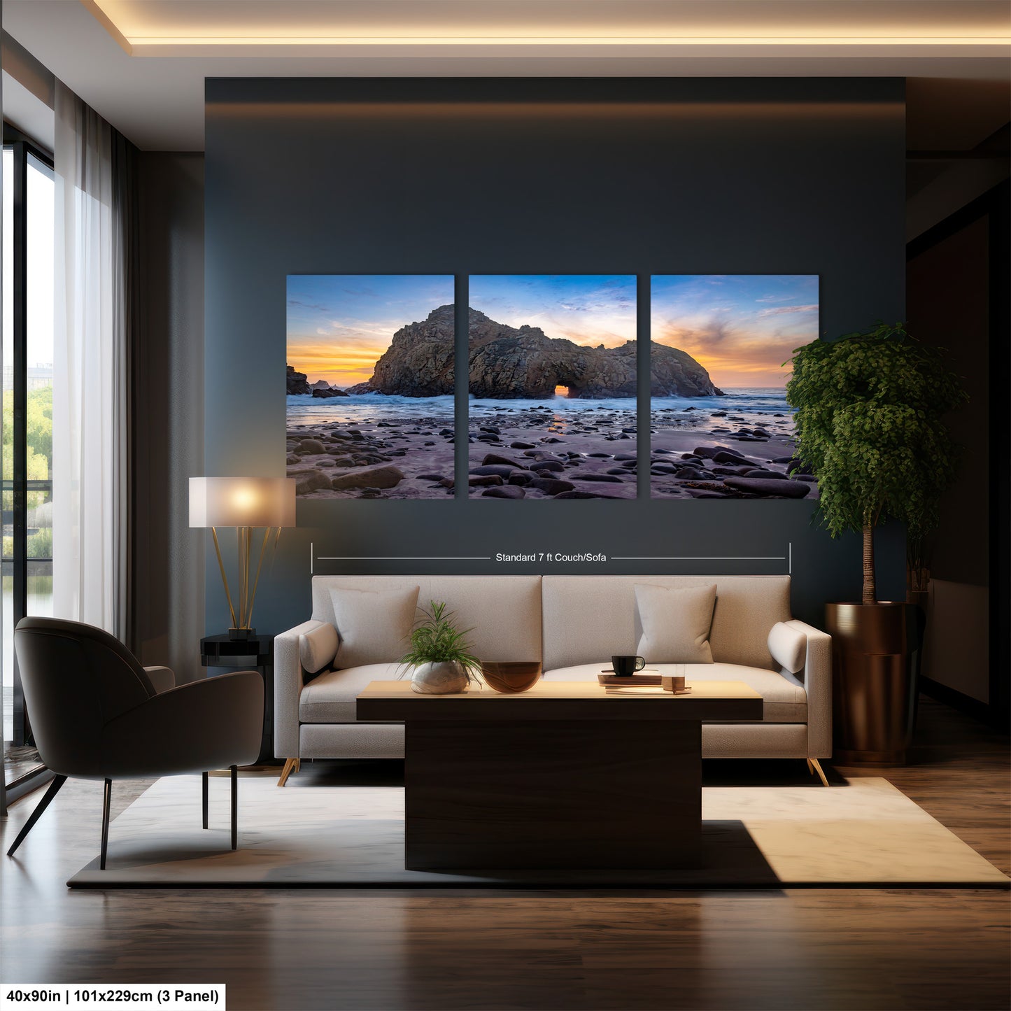 a living room filled with furniture and a painting on the wall