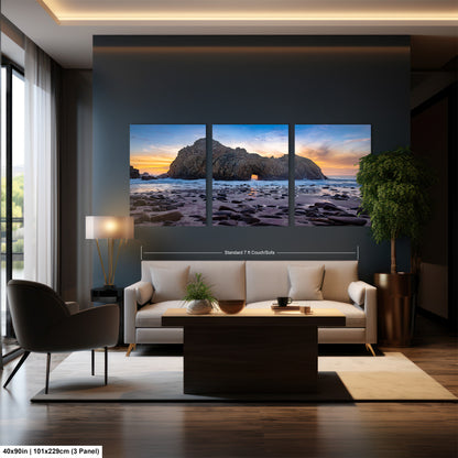 a living room filled with furniture and a painting on the wall