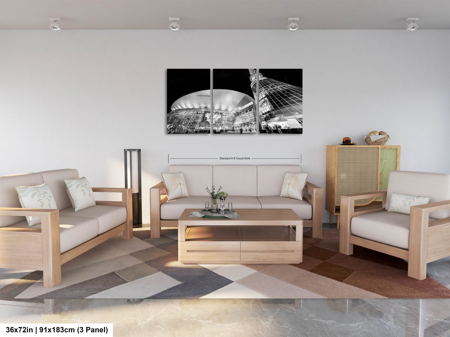 a living room filled with furniture and a painting on the wall