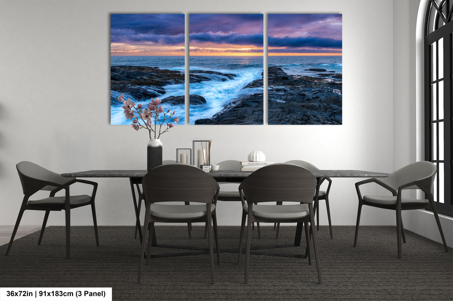 a dining room with a table and chairs