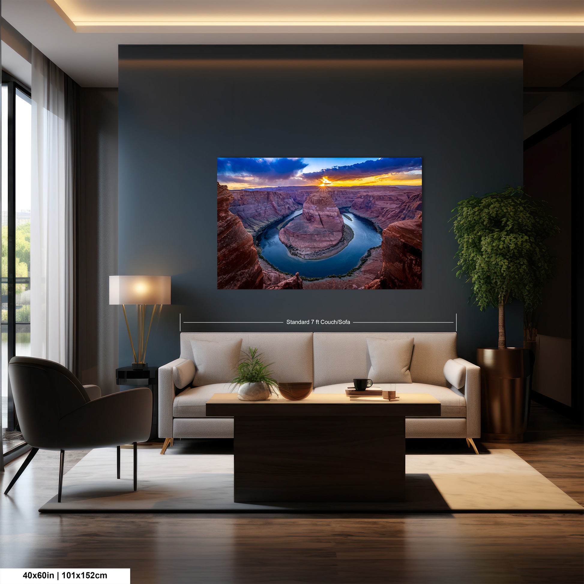 a living room filled with furniture and a painting on the wall