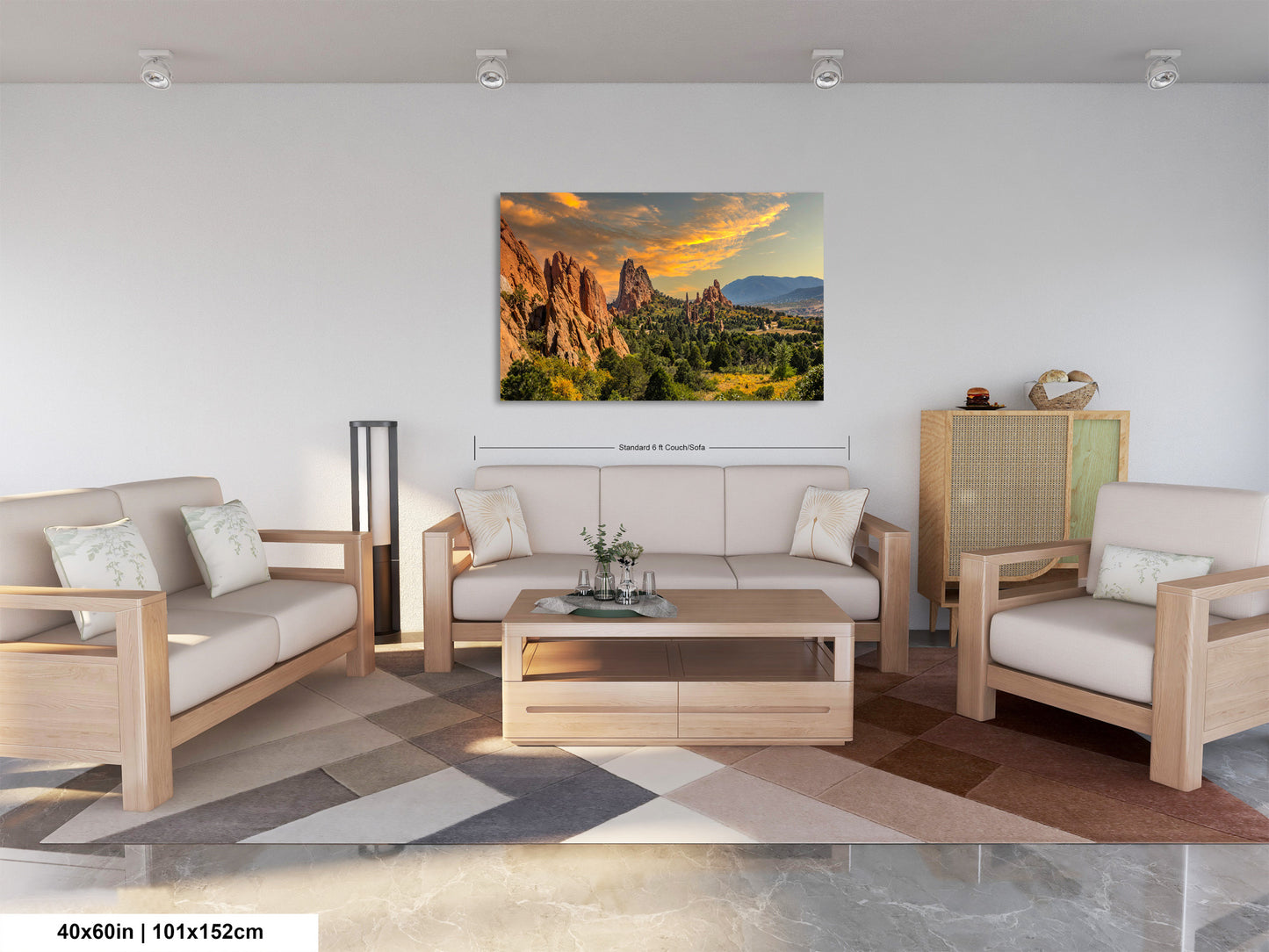 a living room filled with furniture and a painting on the wall