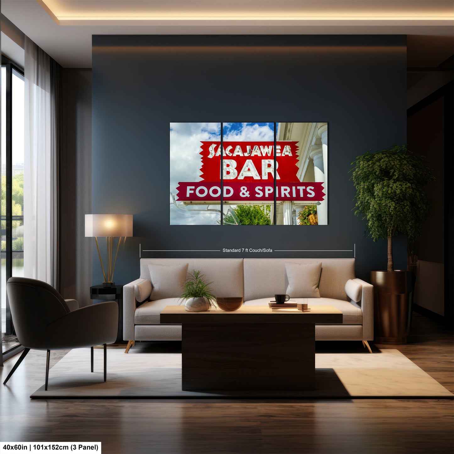 a living room with a couch and a table