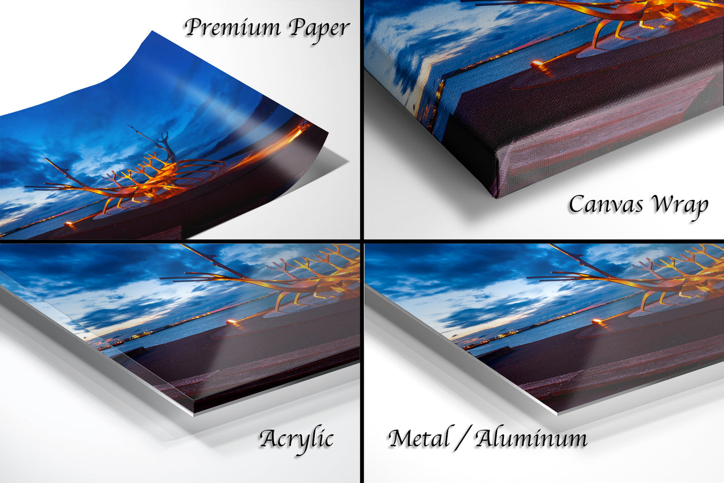 a series of four photos of a painting