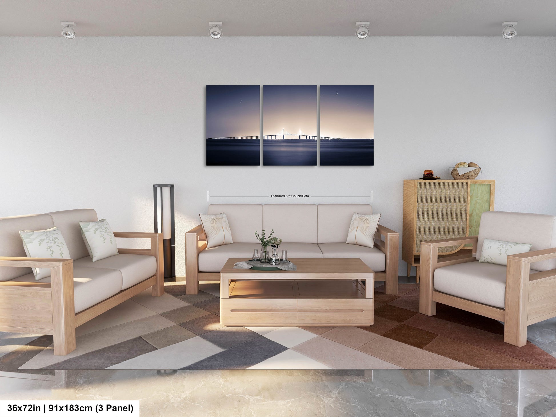 a living room filled with furniture and a painting on the wall