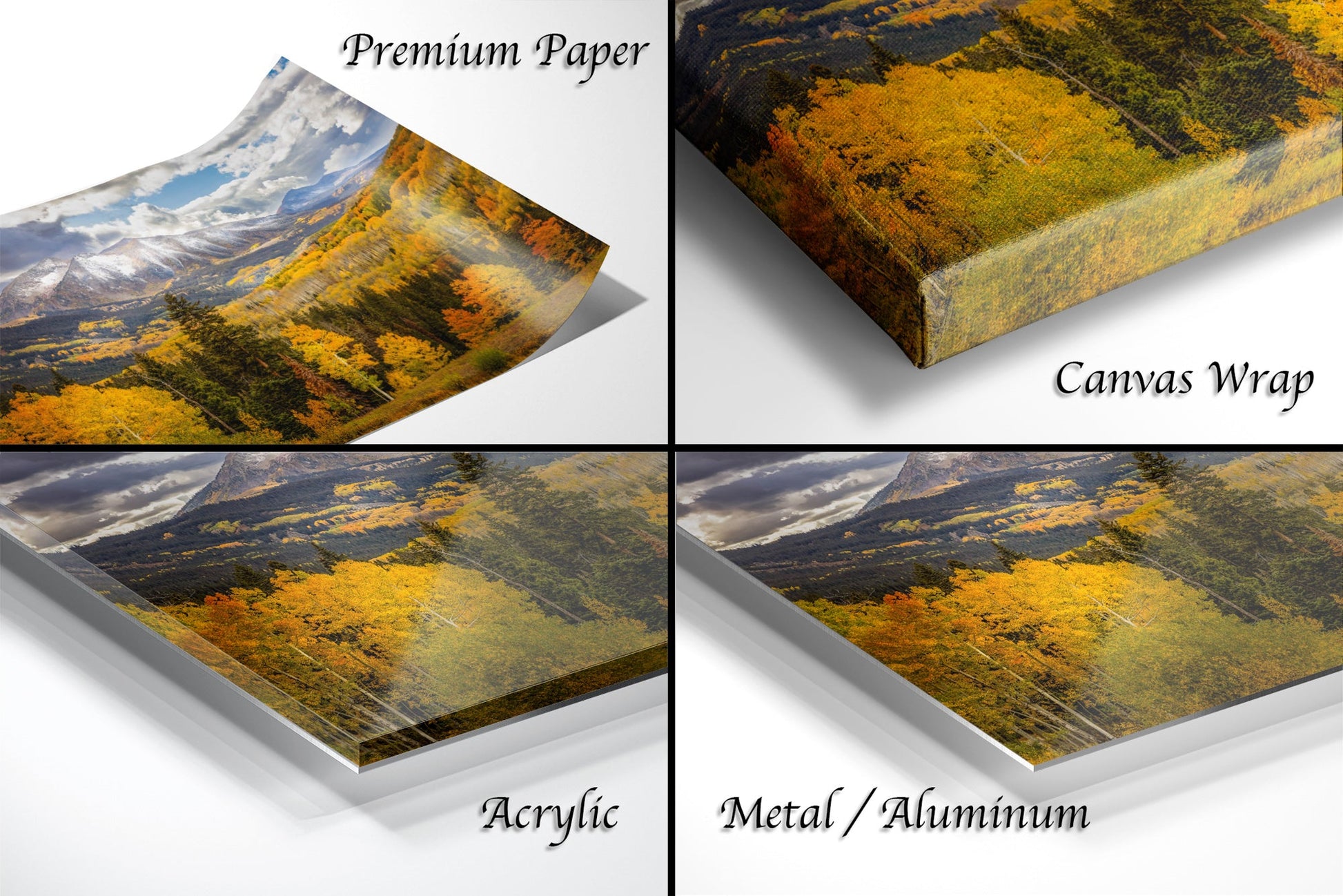a series of four photos of a mountain range