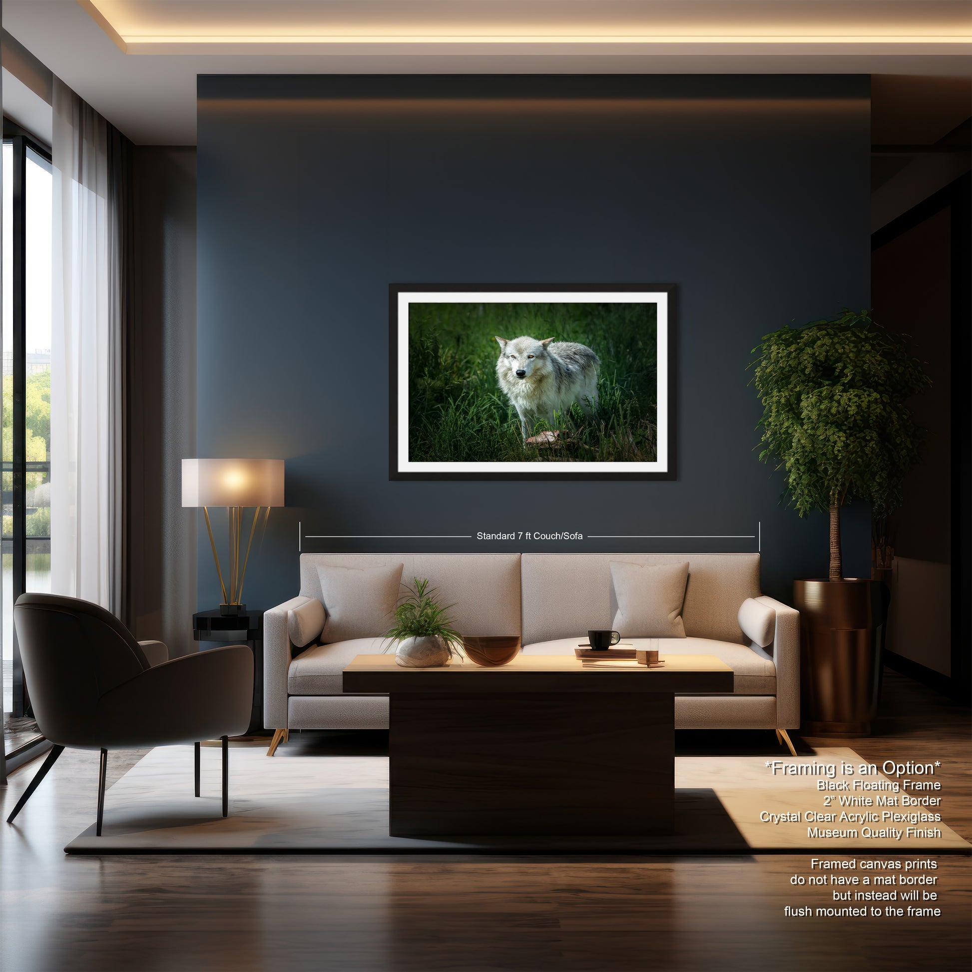 a living room filled with furniture and a painting on the wall
