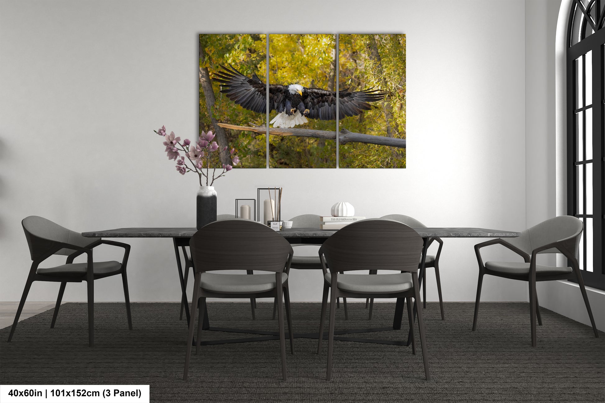 a table with chairs and a table with a bird on it