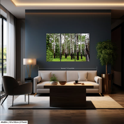 a living room with a couch a table and a picture on the wall