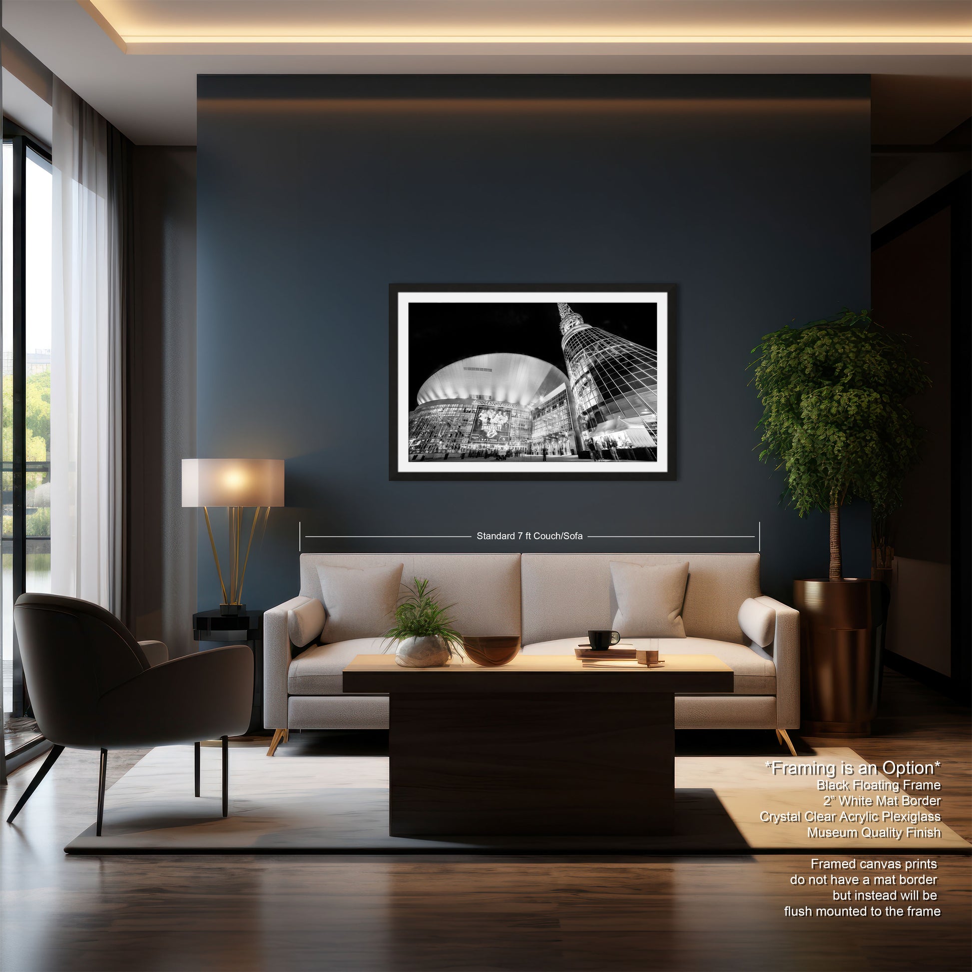 a living room filled with furniture and a painting on the wall