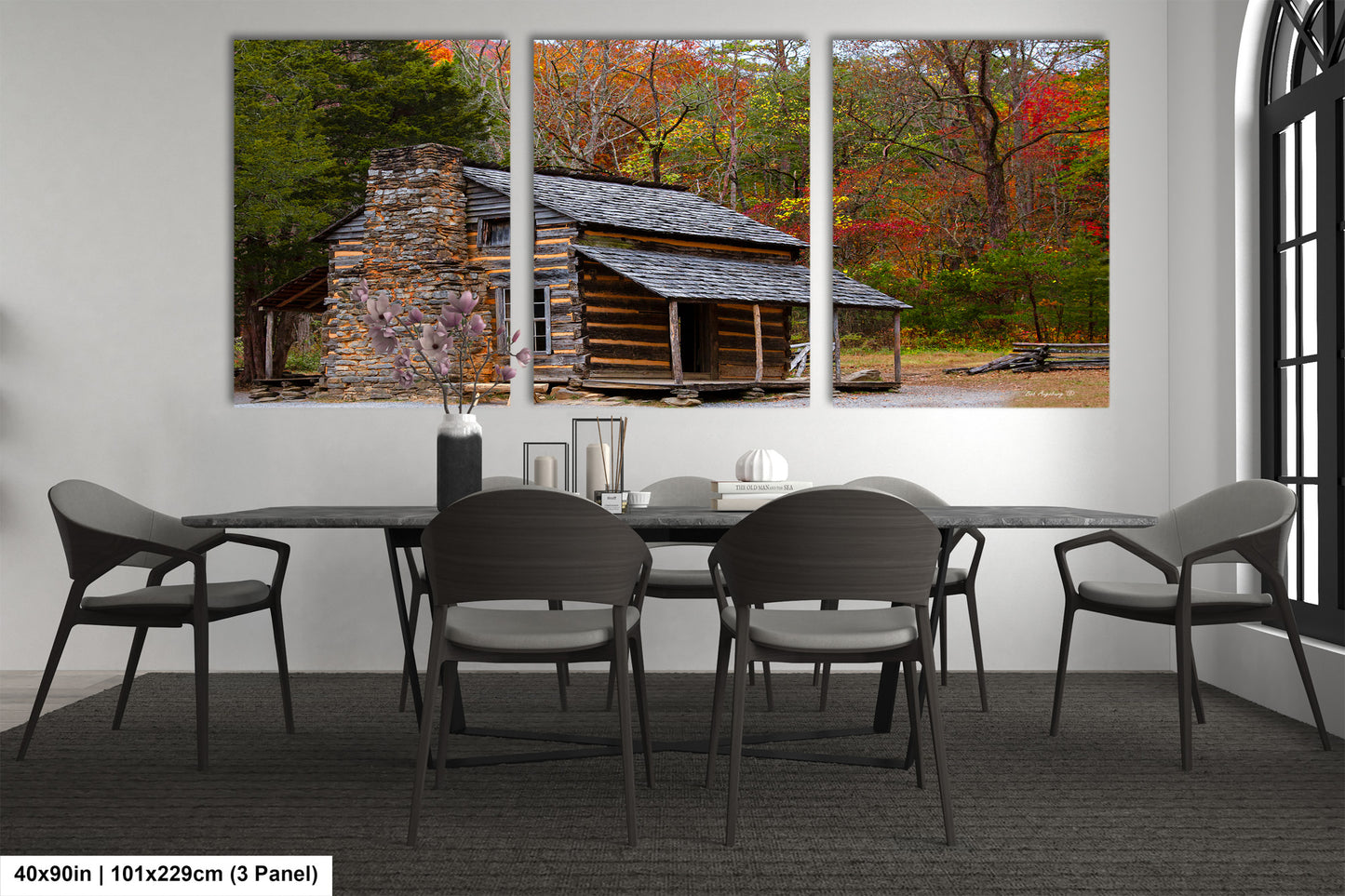 a dining room with a table and chairs