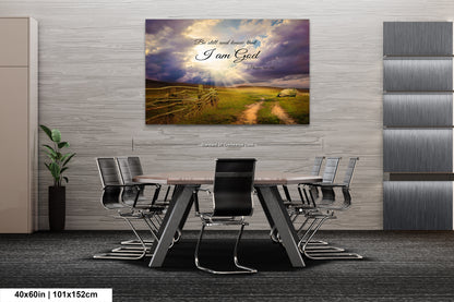 a dining room table with chairs and a painting on the wall