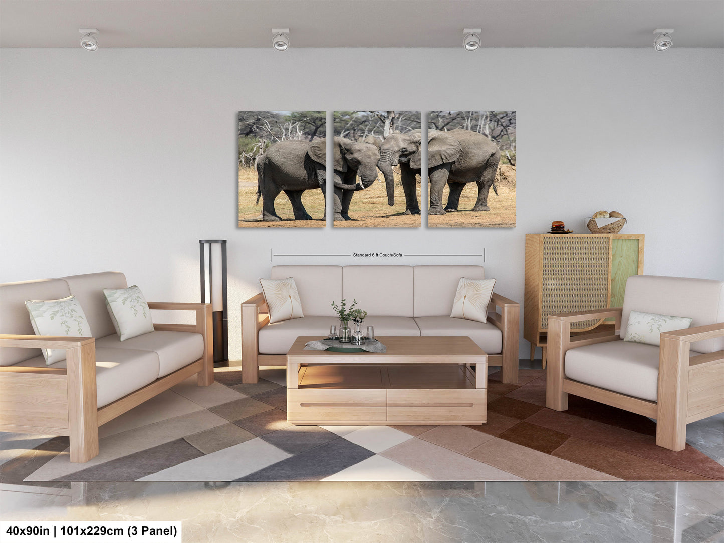 a living room filled with furniture and a painting on the wall