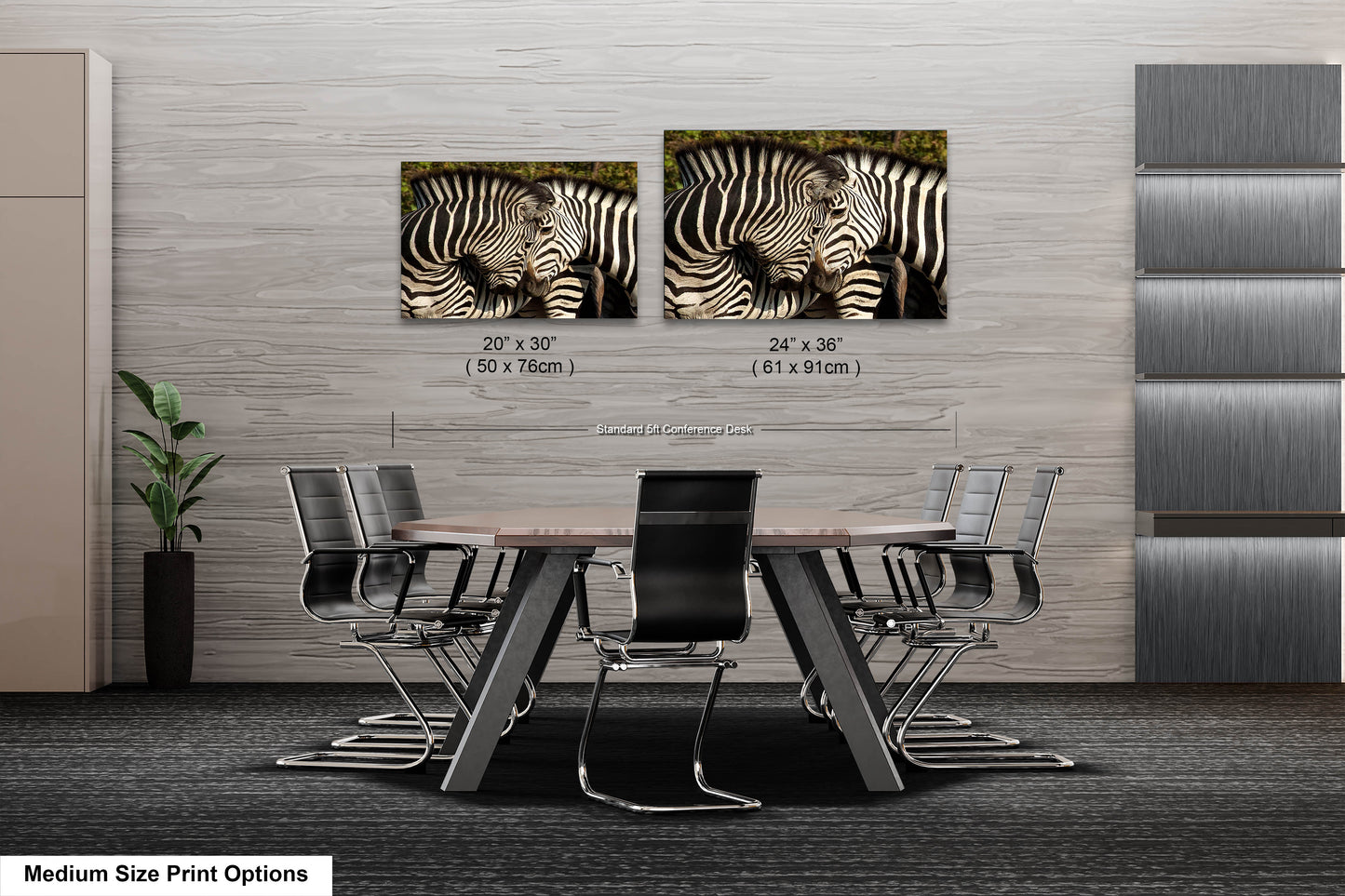 two zebras standing next to each other in a room