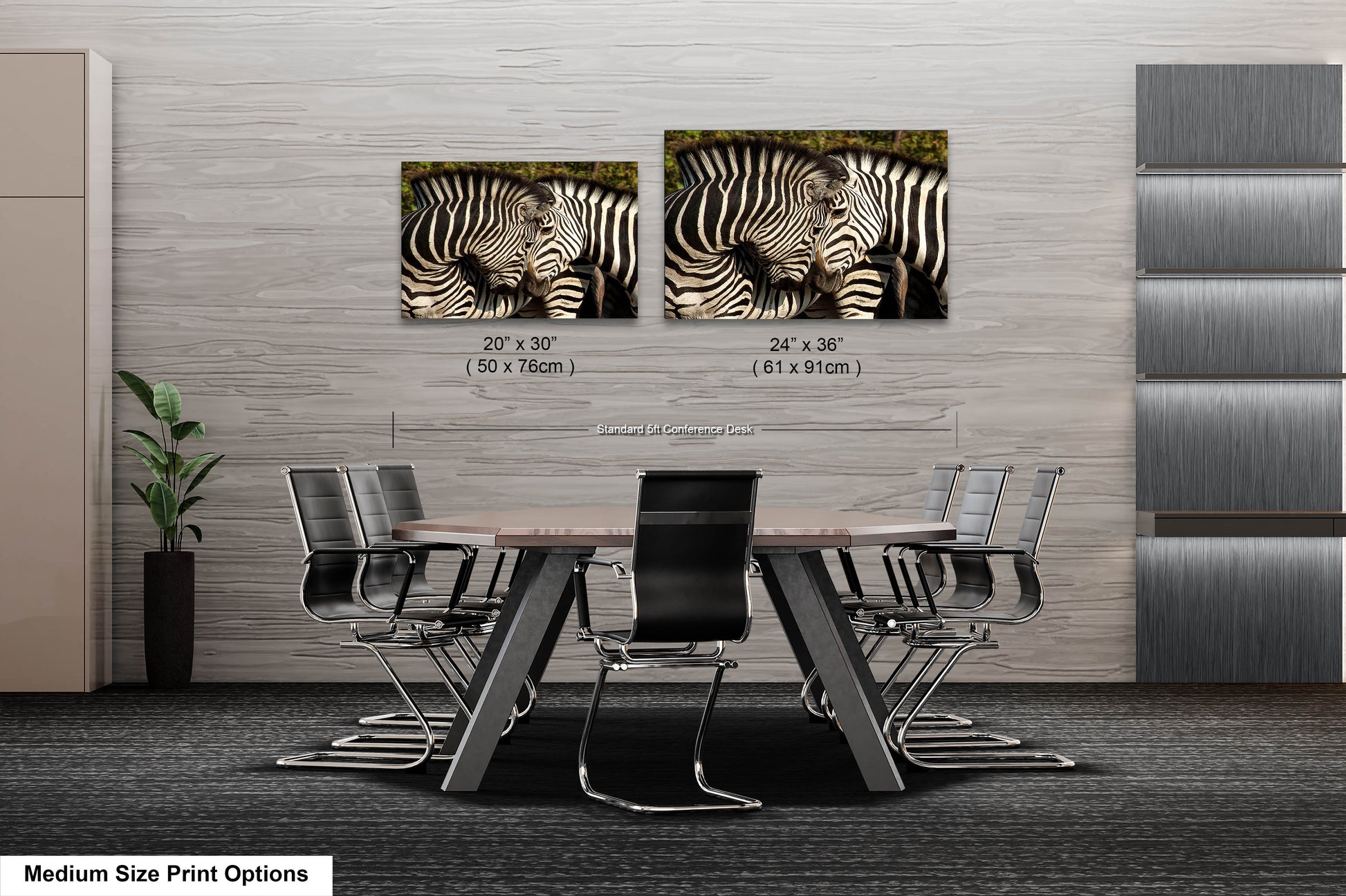 two zebras standing next to each other in a room