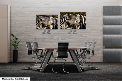 two zebras standing next to each other in a room