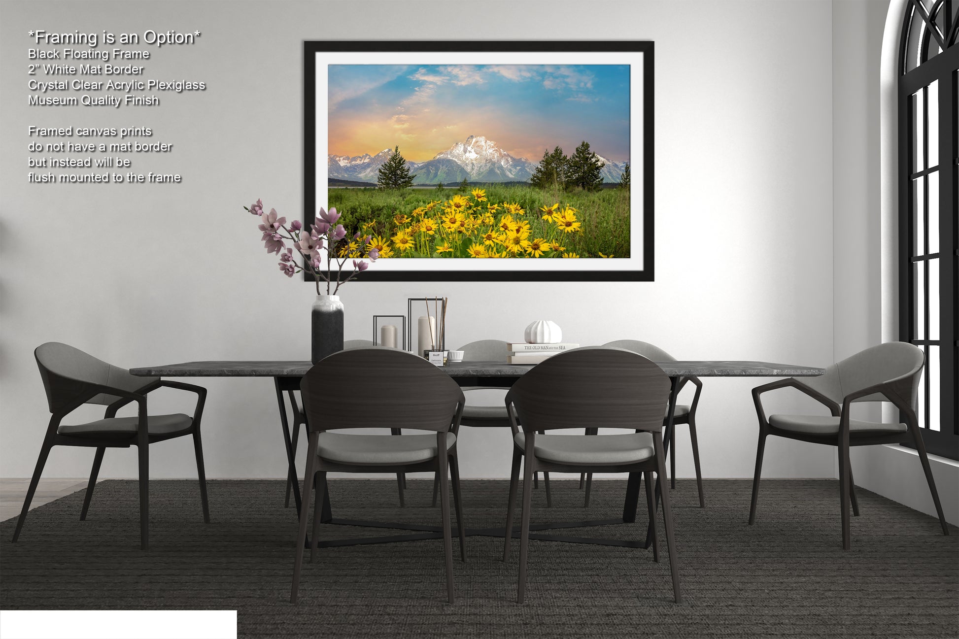 a picture of a dining room with a table and chairs