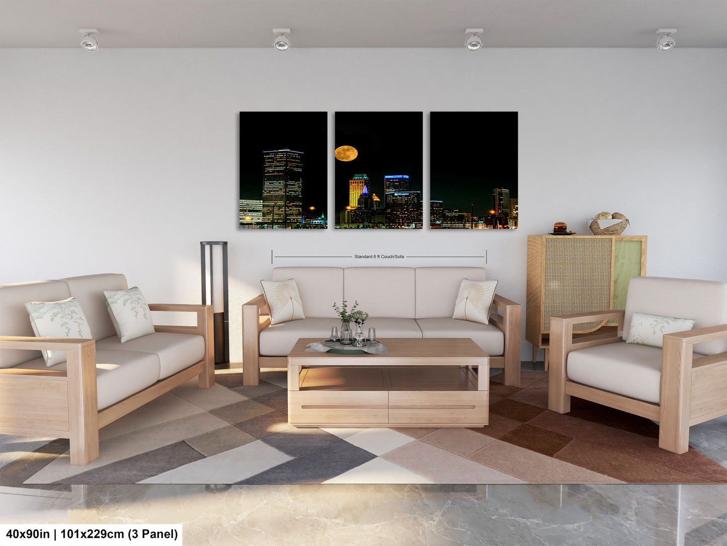 a living room filled with furniture and a painting on the wall