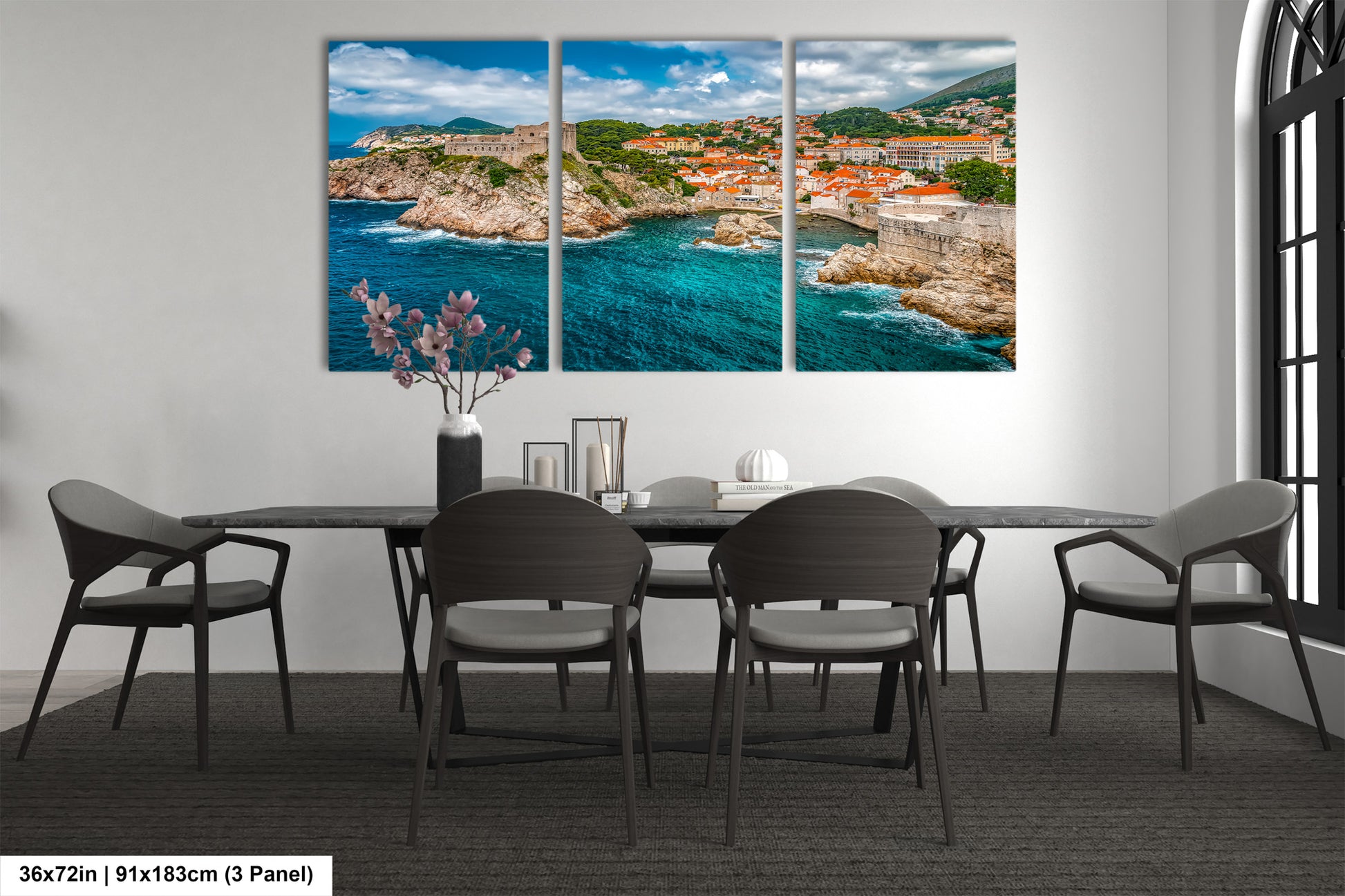 a dining room with a table and chairs