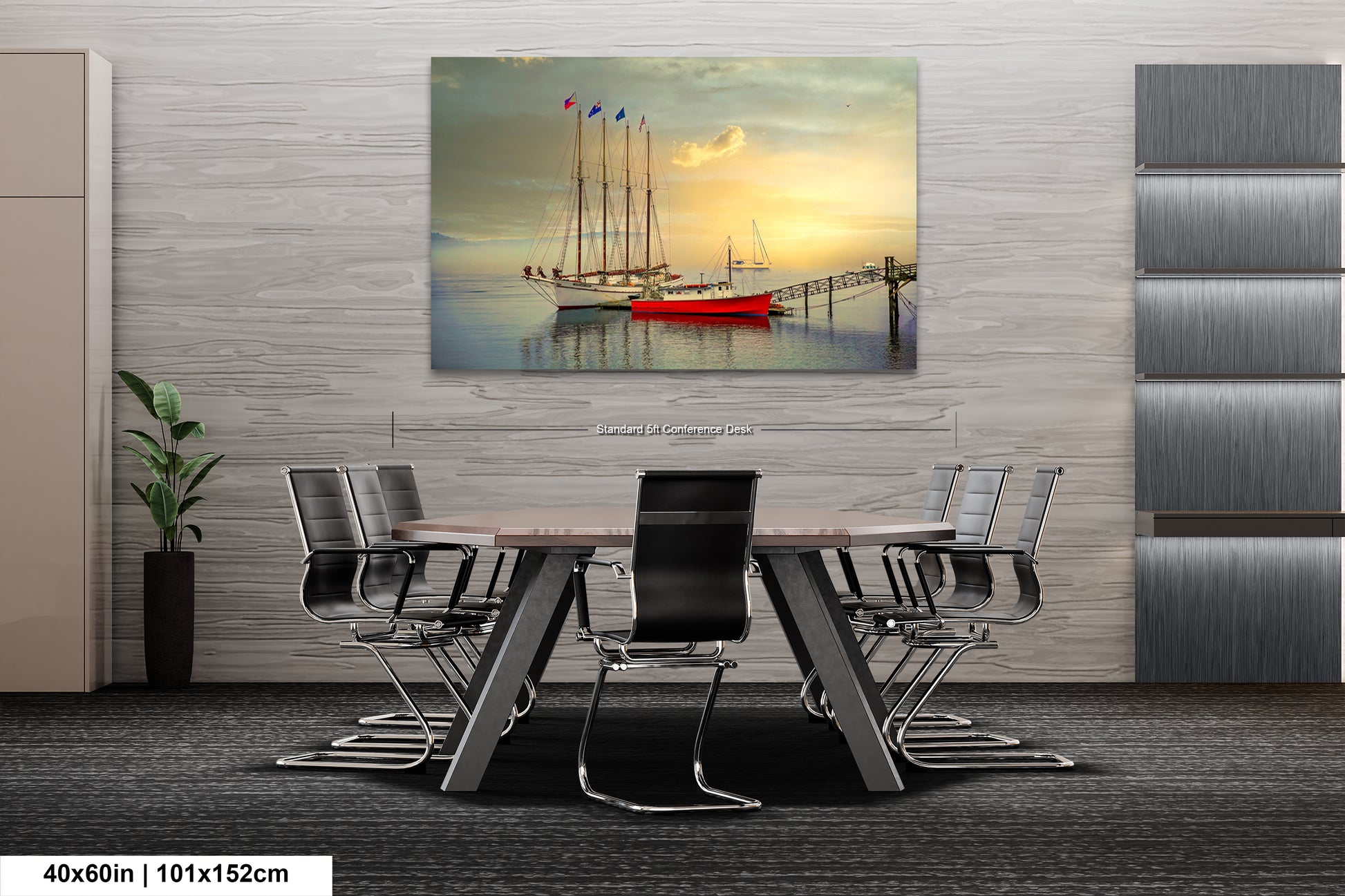 a painting of a boat in a harbor