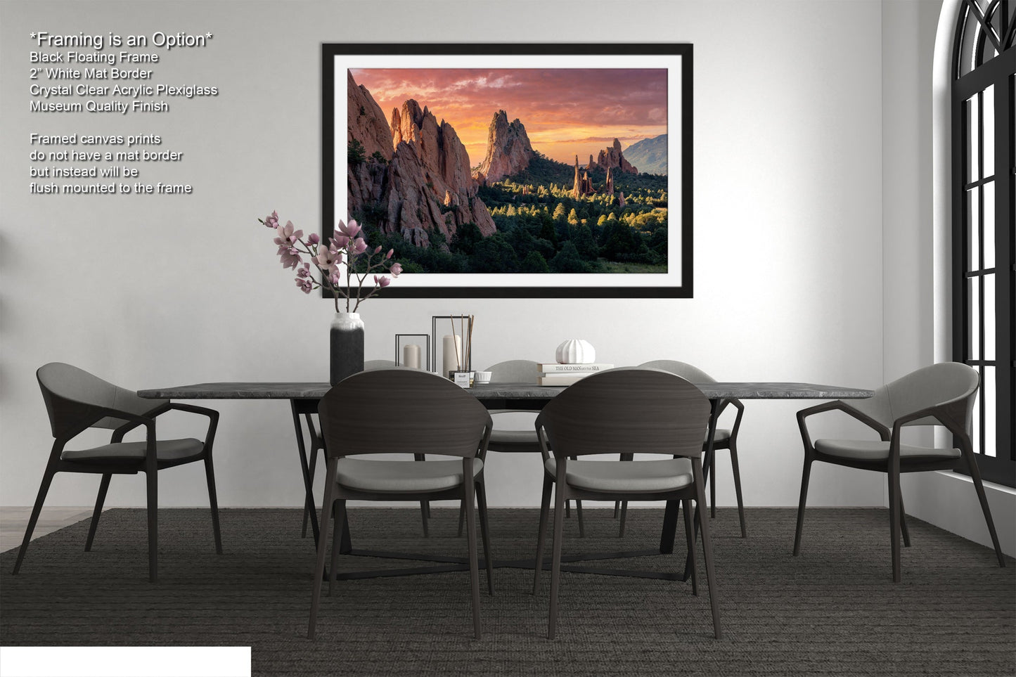 a dining room with a table and chairs