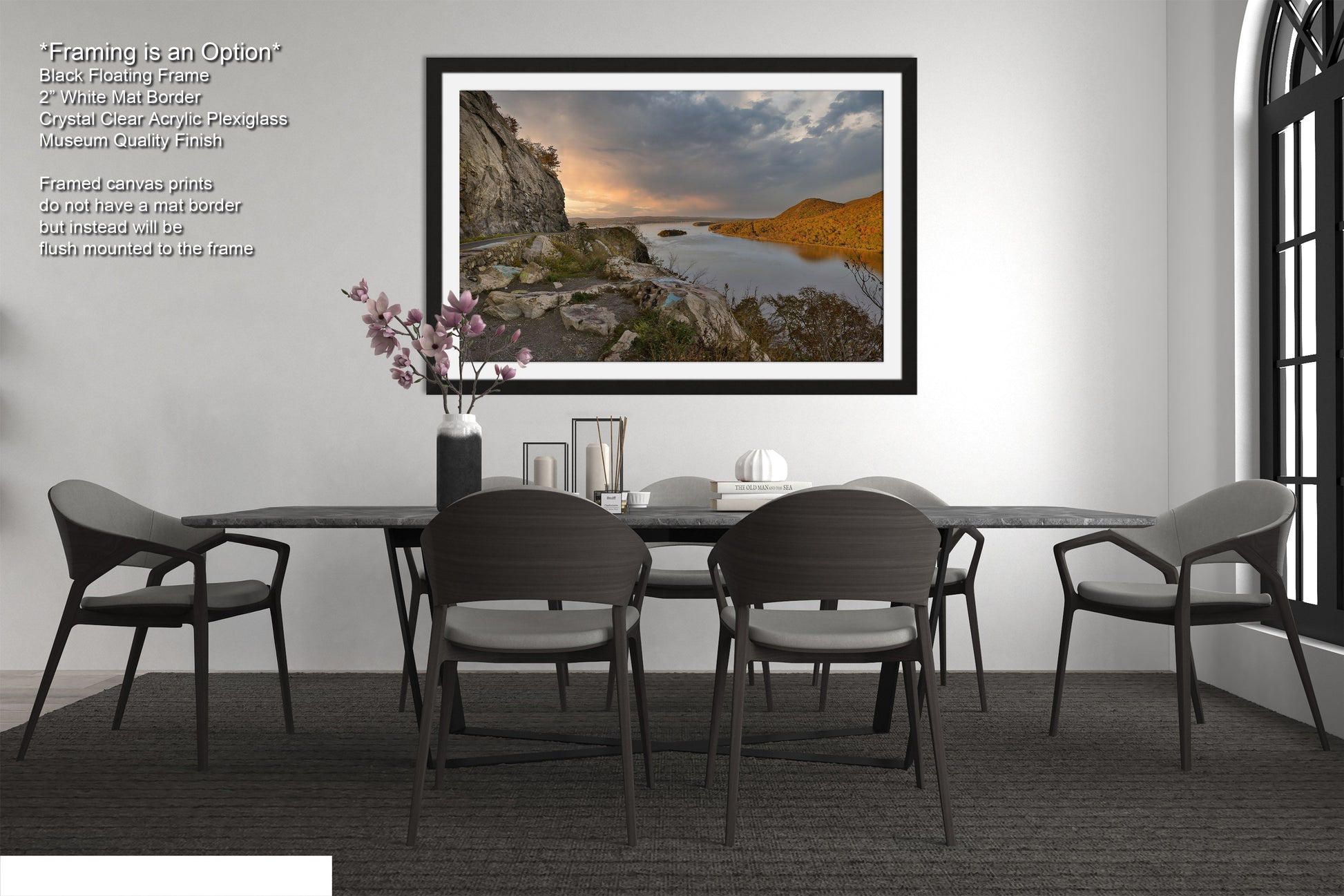 a picture of a dining room with a table and chairs