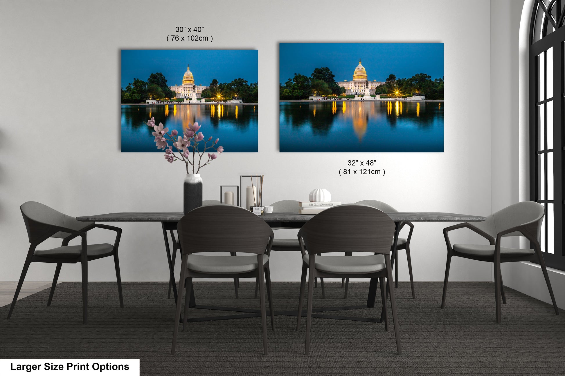 a dining room with a table and chairs