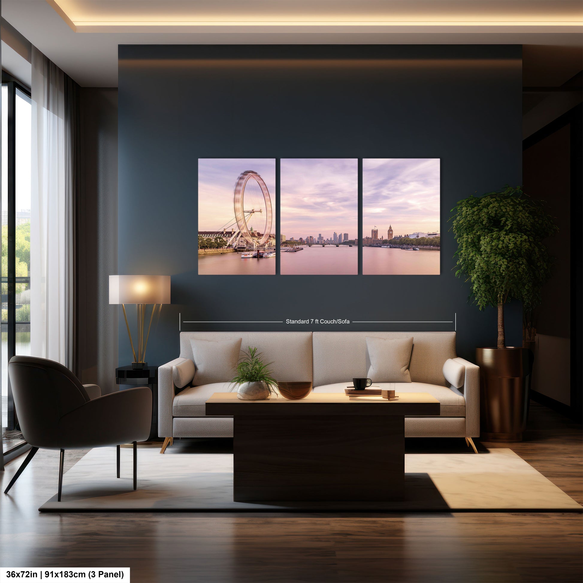 a living room filled with furniture and a large window