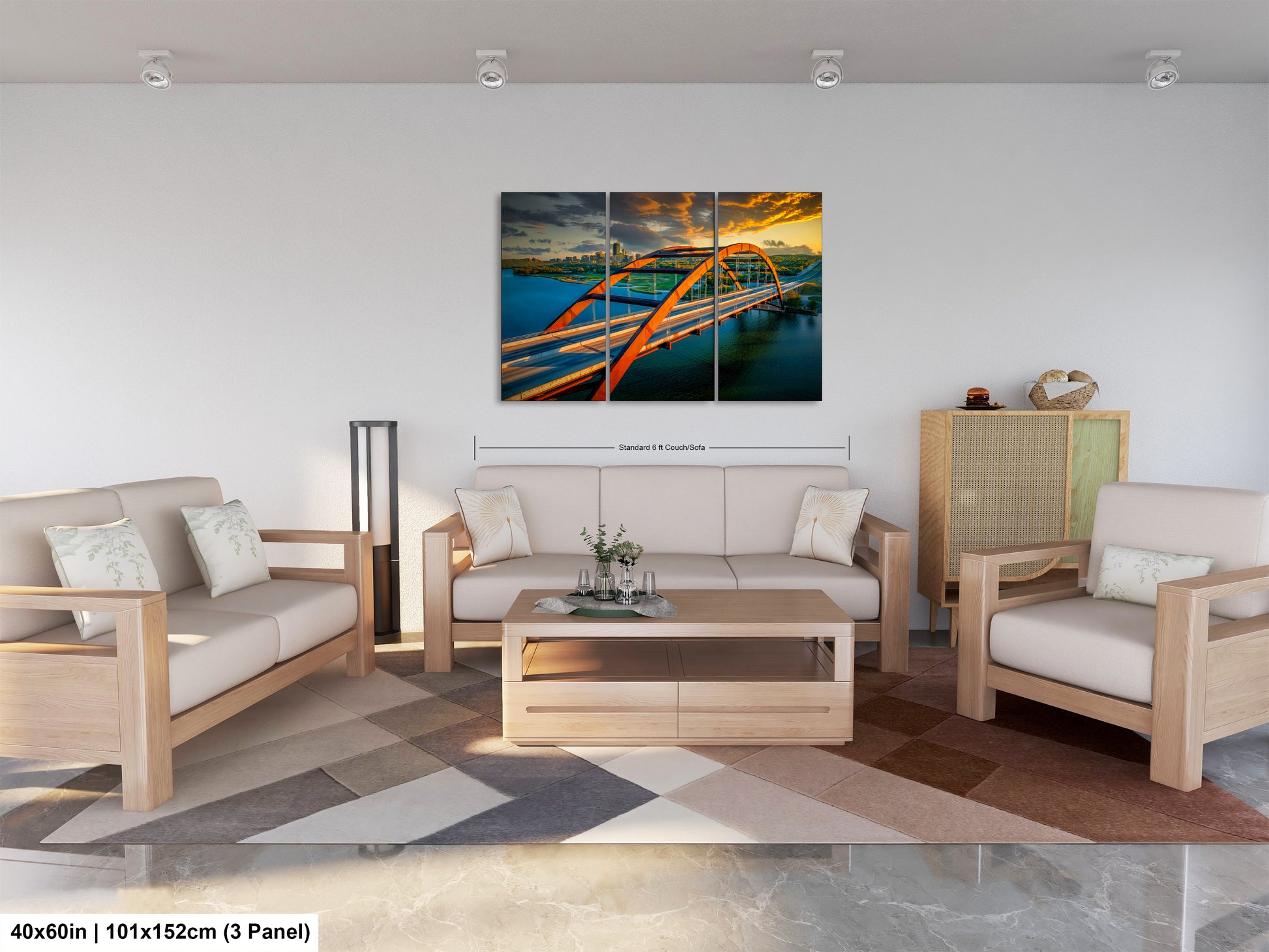 a living room filled with furniture and a painting on the wall