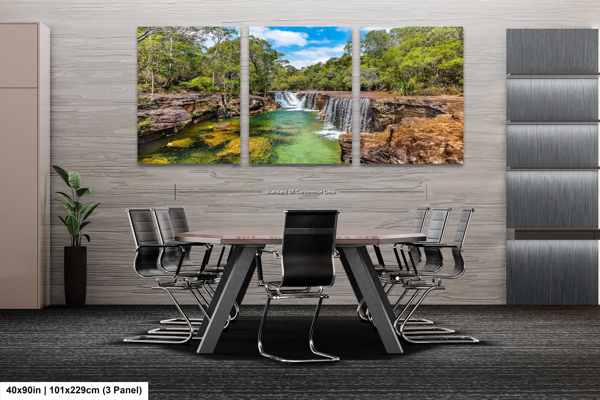 a dining room table with chairs and a painting on the wall