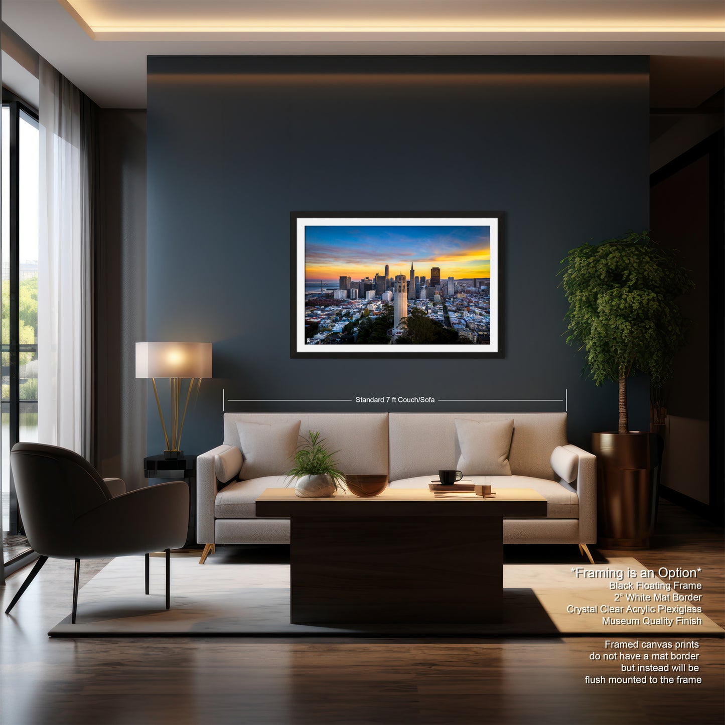 a living room with a couch a chair and a painting on the wall