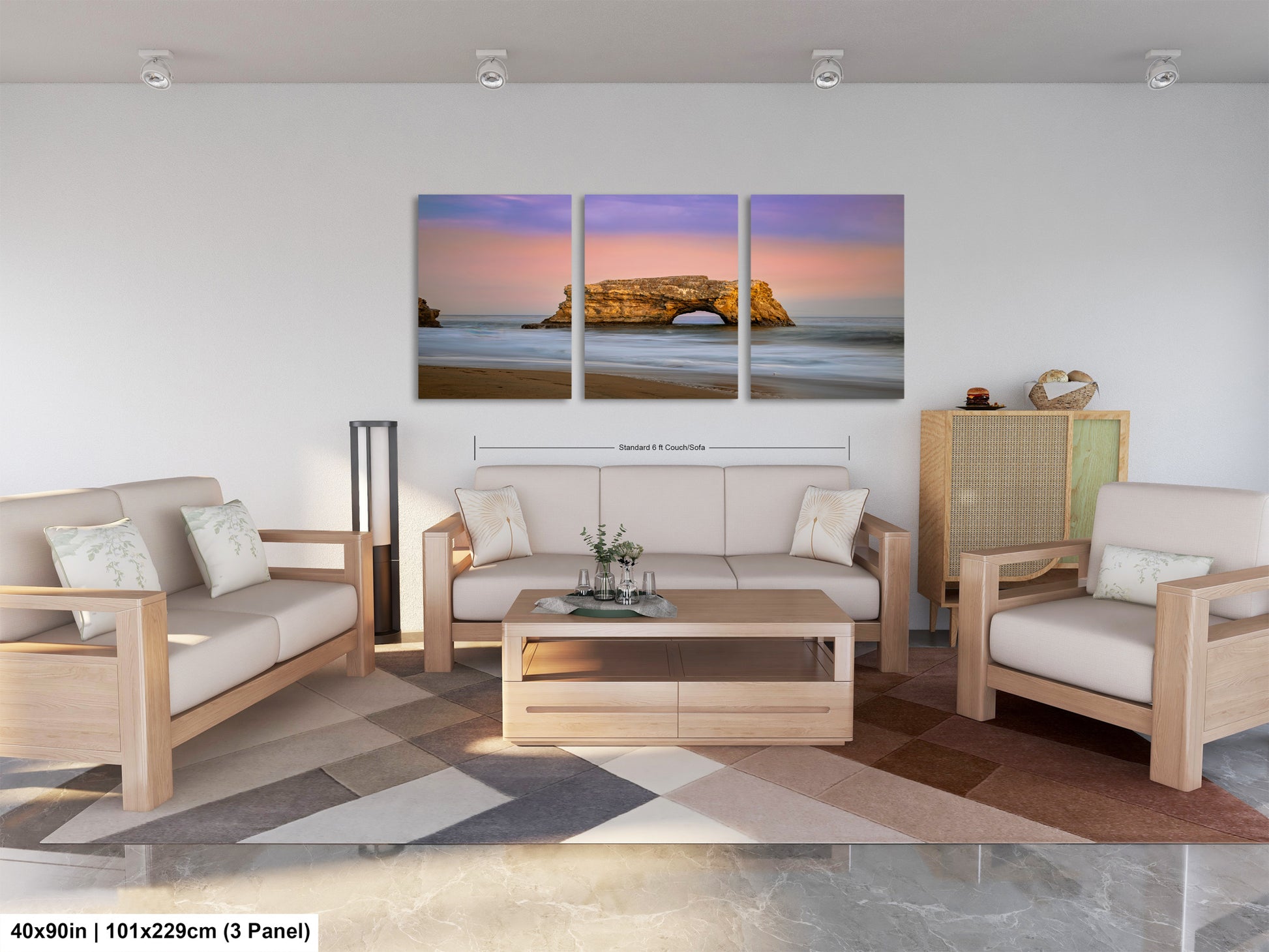 a living room filled with furniture and a painting on the wall