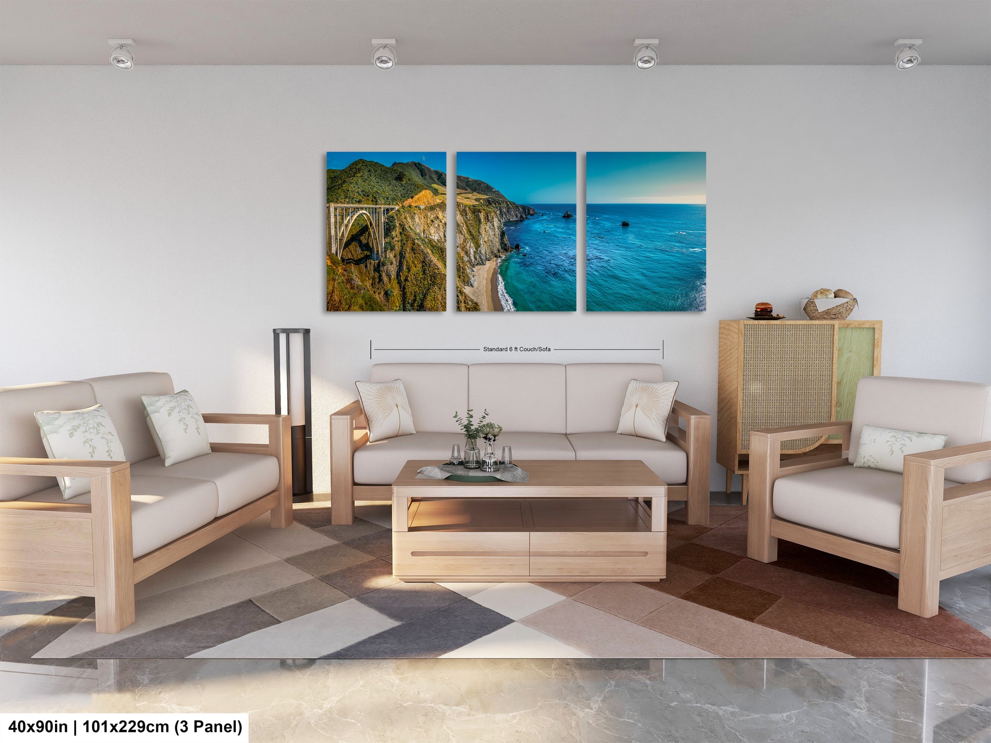 a living room filled with furniture and a painting on the wall