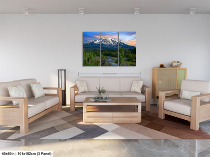 a living room filled with furniture and a painting on the wall