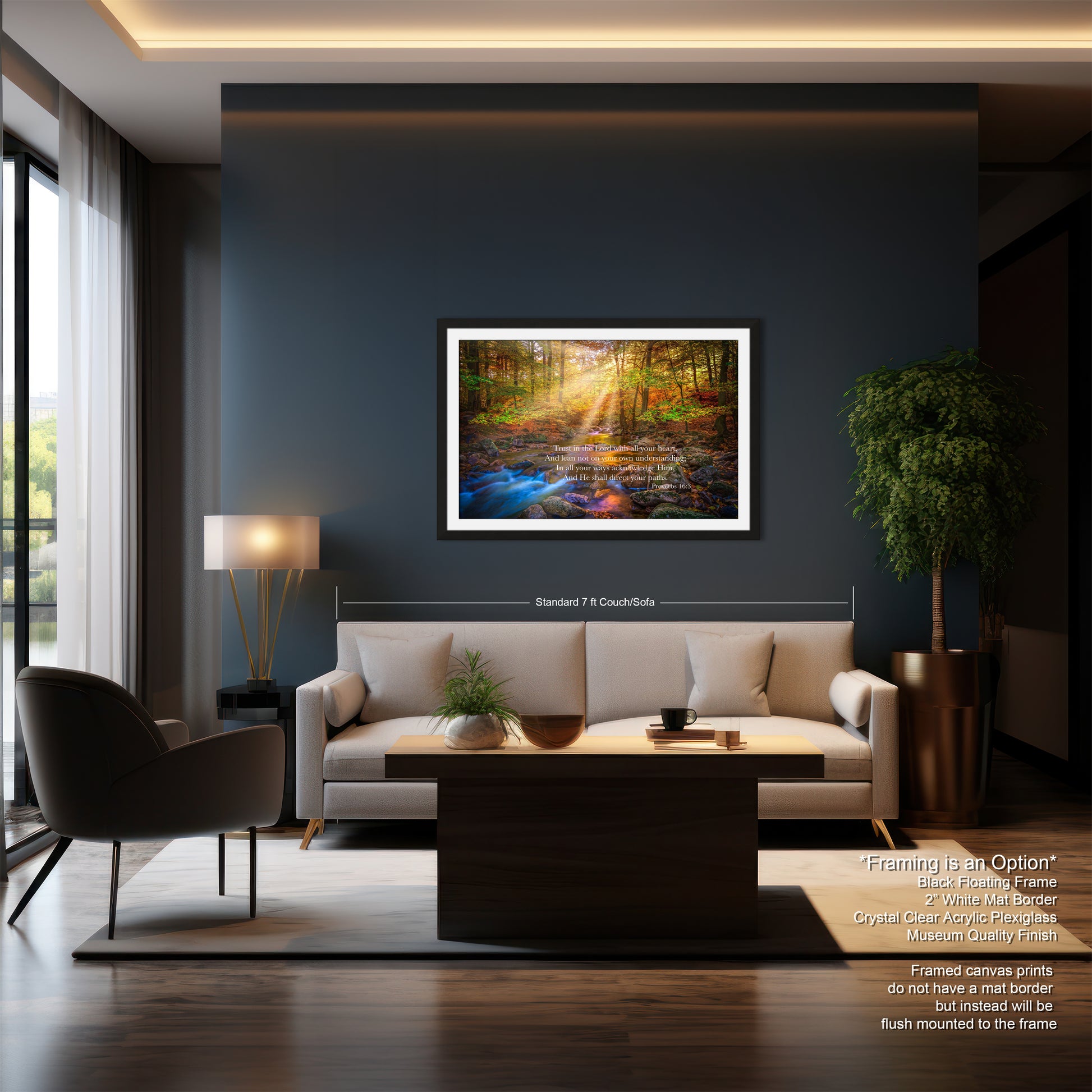 a living room filled with furniture and a painting on the wall