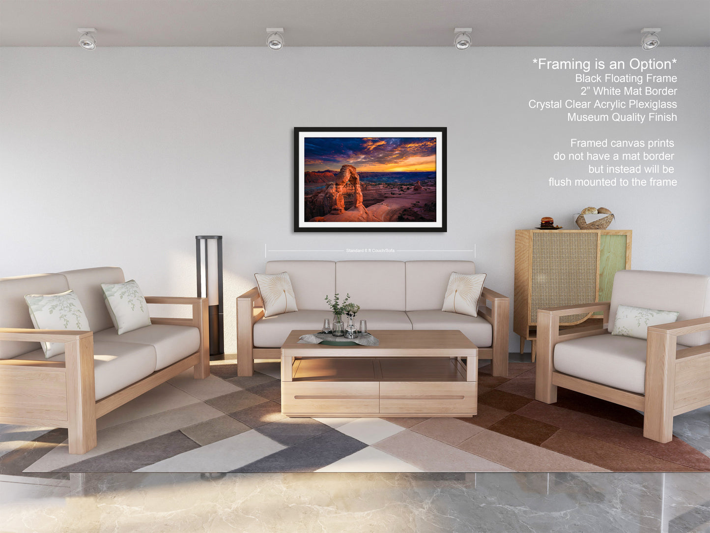 a living room filled with furniture and a painting on the wall