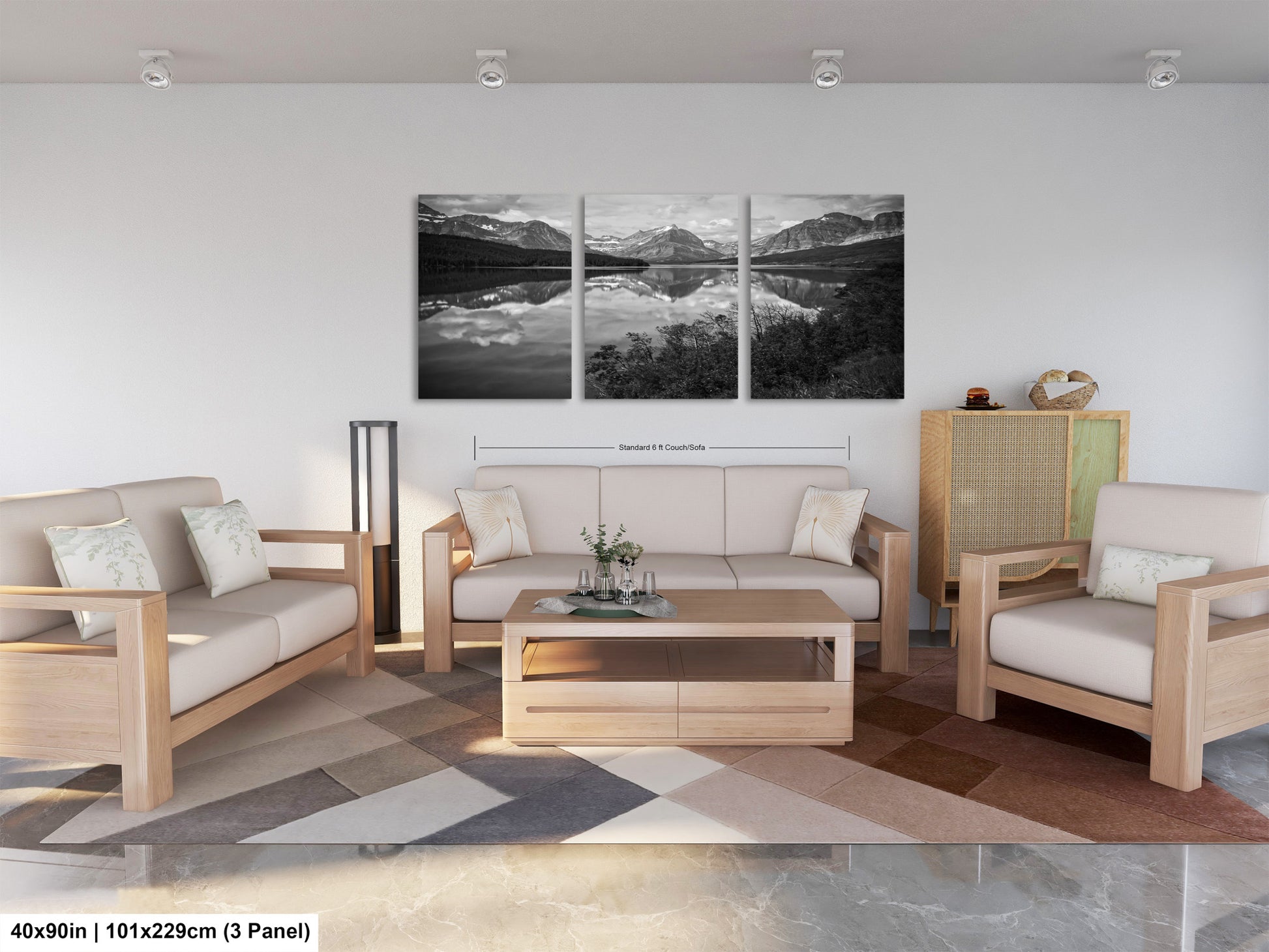 a living room filled with furniture and a painting on the wall