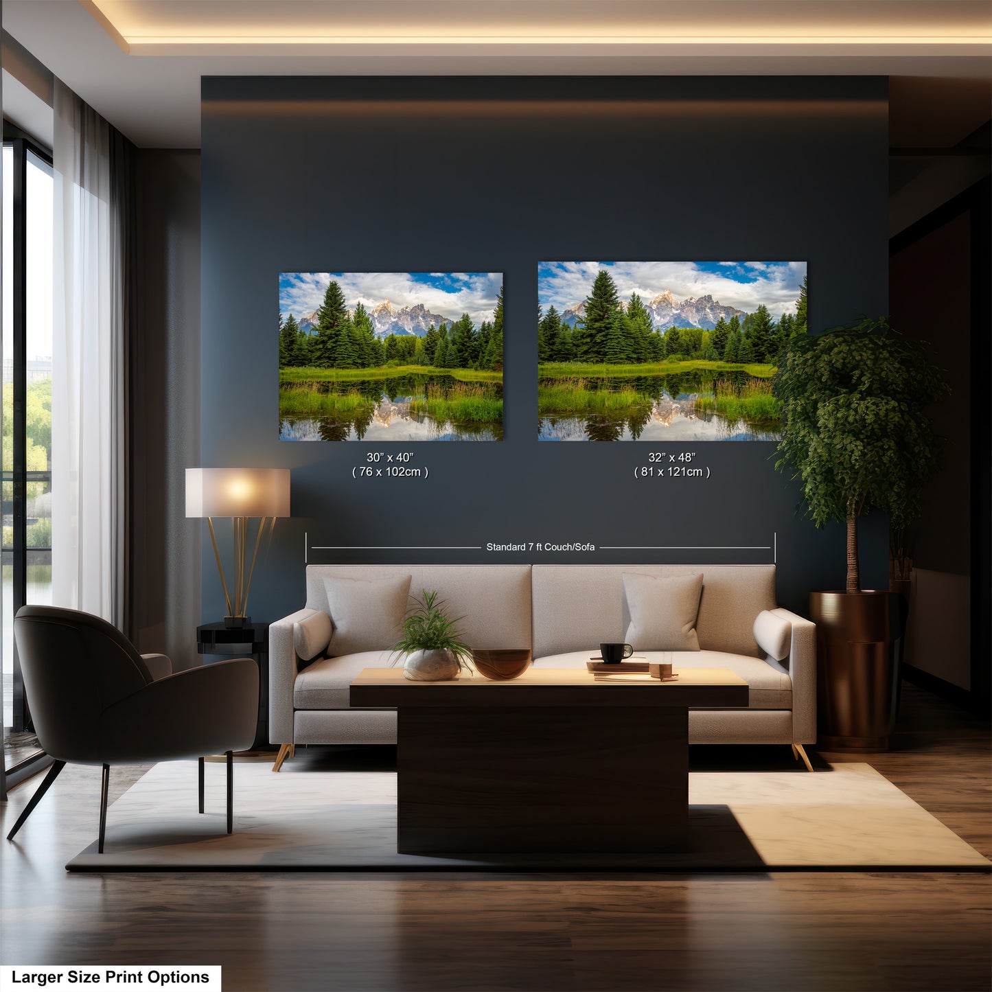 a living room filled with furniture and a painting on the wall
