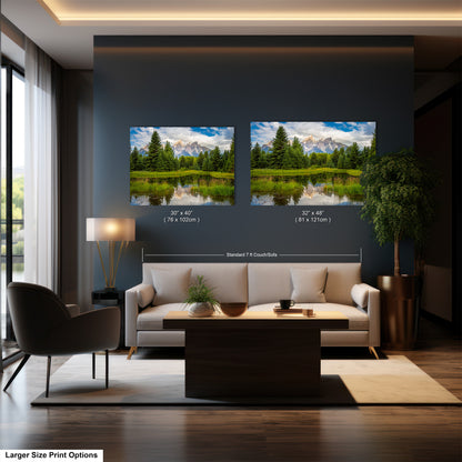 a living room filled with furniture and a painting on the wall
