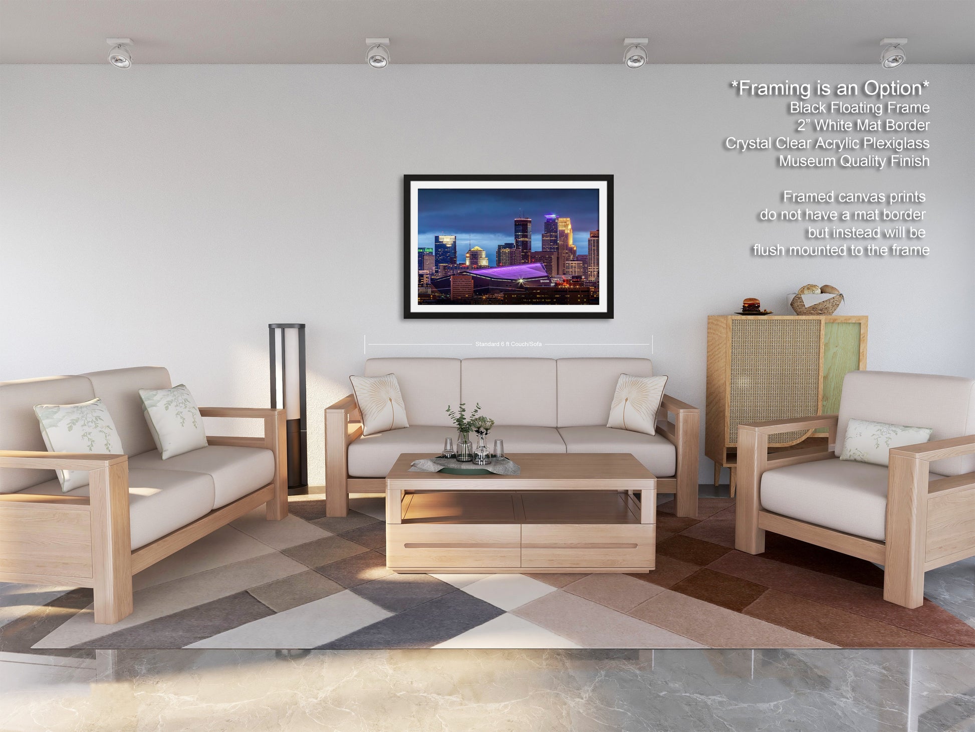 a living room filled with furniture and a painting on the wall
