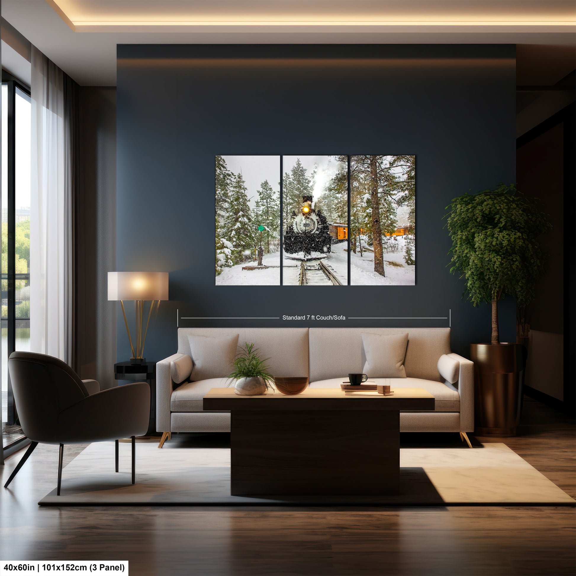 a living room filled with furniture and a painting on the wall