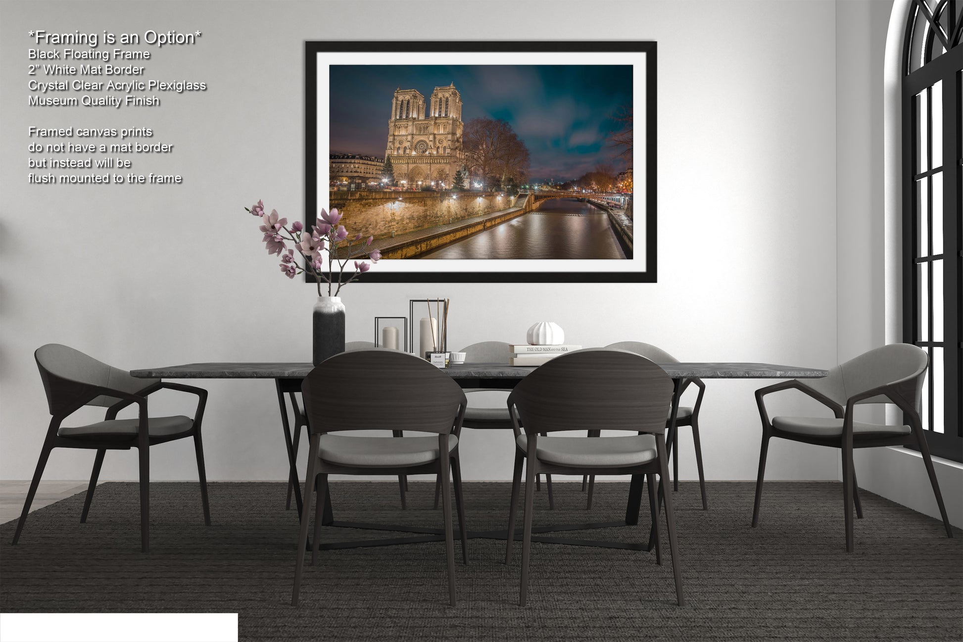 a picture of a dining room with a table and chairs