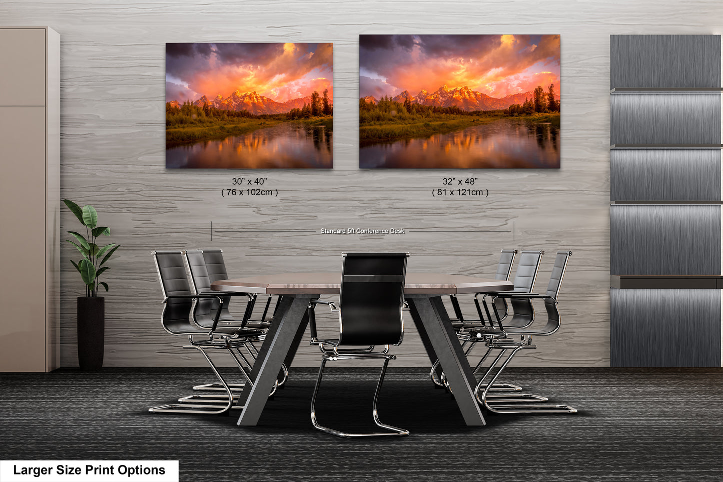 a dining room table with chairs and a painting on the wall