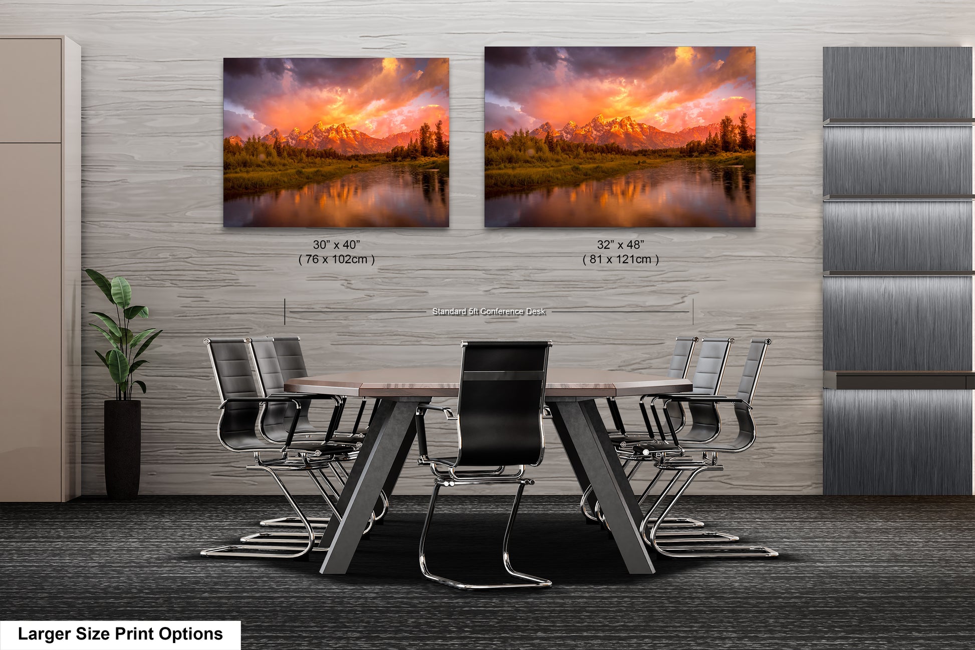 a dining room table with chairs and a painting on the wall