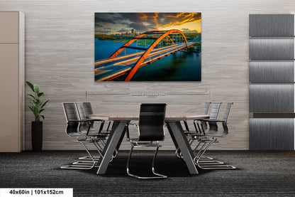 a painting of a bridge over a body of water