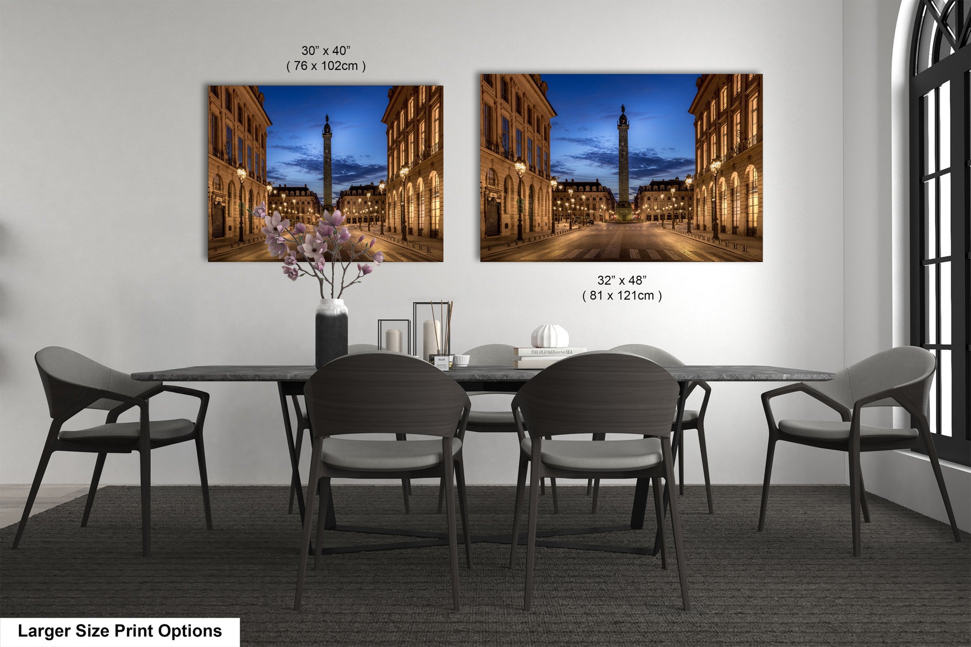 a dining room with a table and chairs