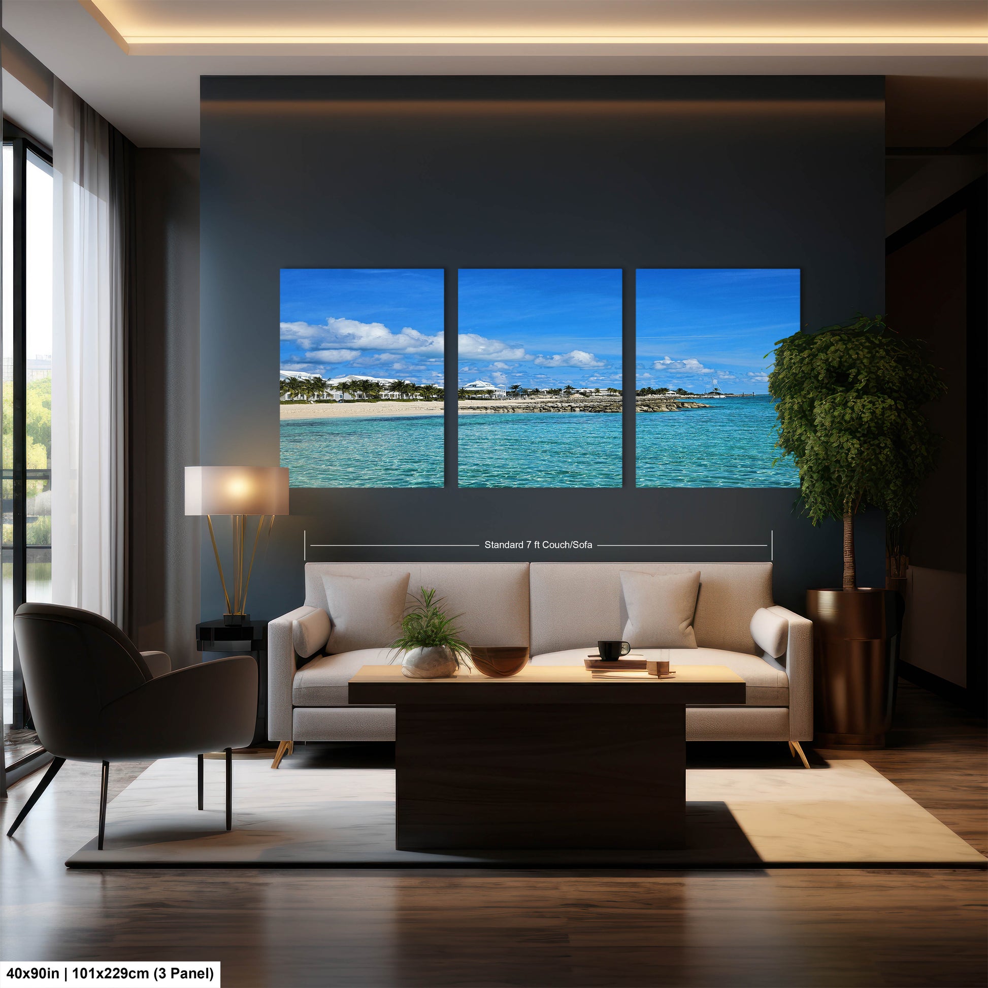 a living room filled with furniture and a large window