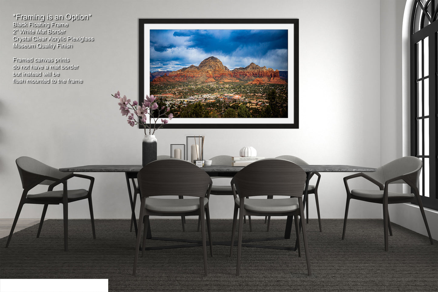 a picture of a dining room with a table and chairs