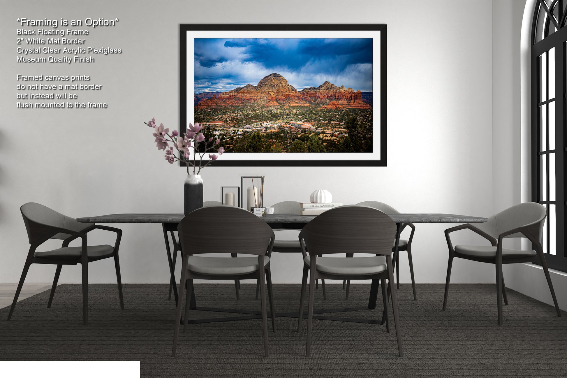 a picture of a dining room with a table and chairs