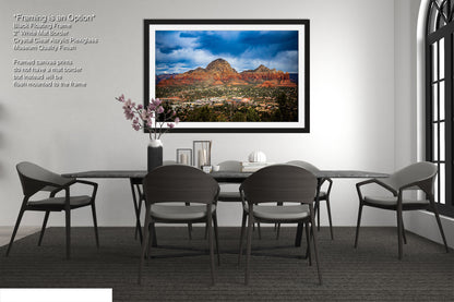 a picture of a dining room with a table and chairs